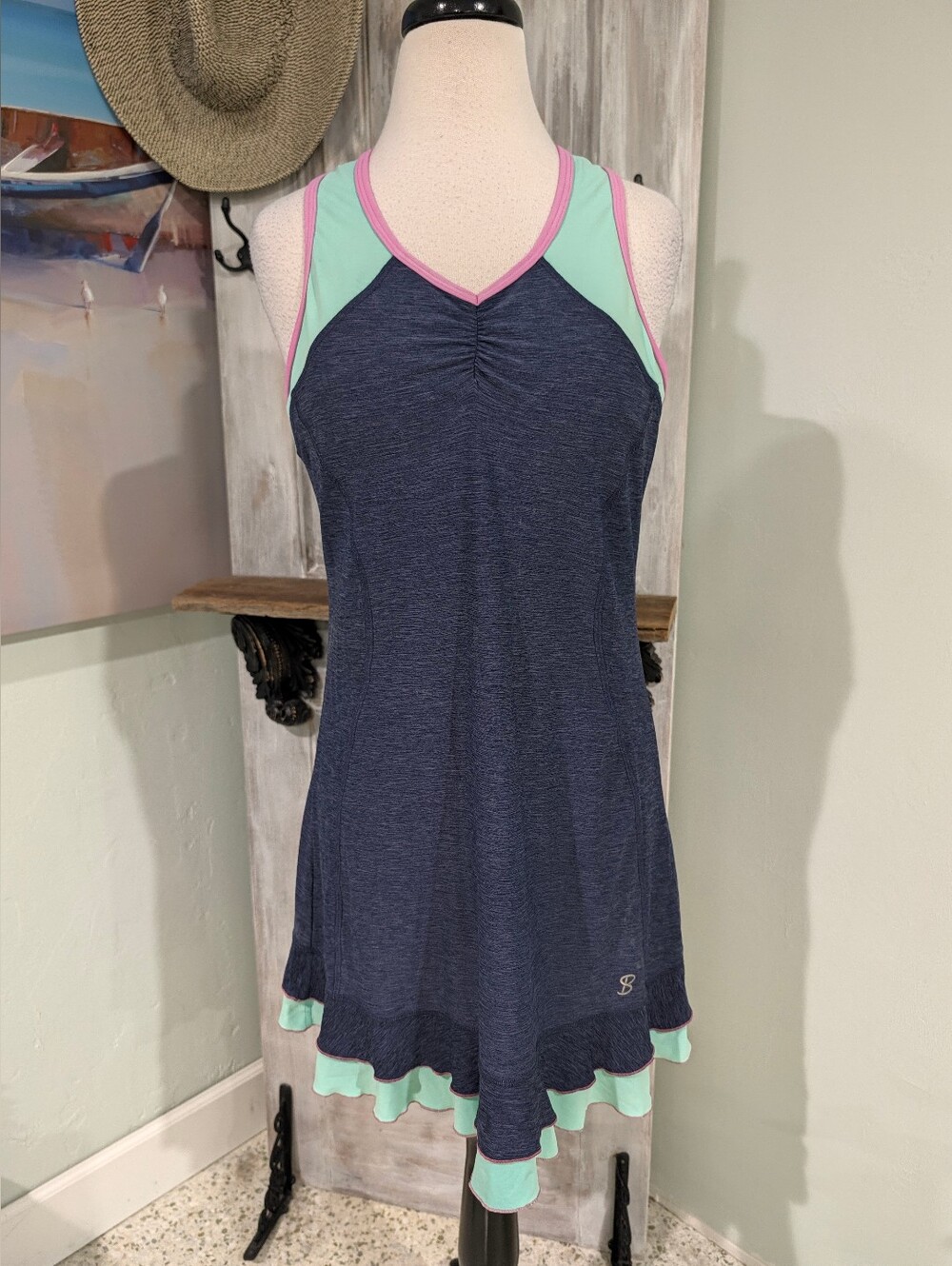 Sofibella Women’s Athletic Dress, Navy with Mint & Pink Trim